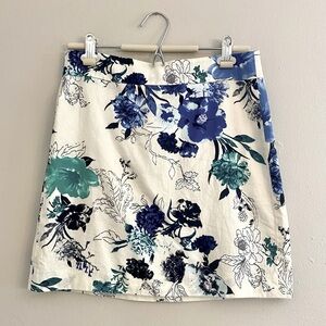 Cream and Blue Floral Mini Skirt